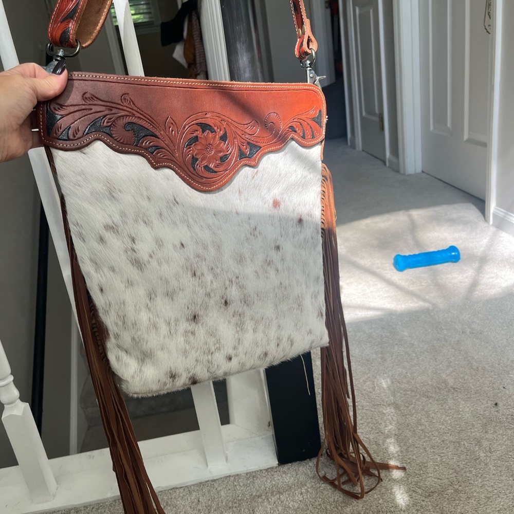 Myra Bag  fringe cowhide leather extra large Crossbody/tote bag gorgeous